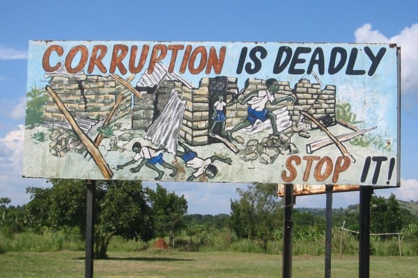 Billboard highlighting the dangers of corruption in Namibia.