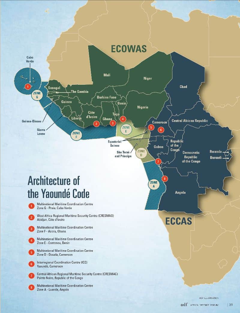 Map of Yamoudé Code architecture zones across West Africa.