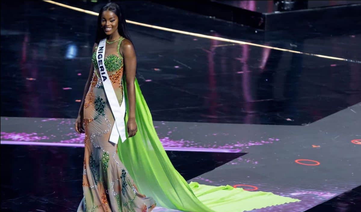 Chidimma Adetshina, Miss Nigeria, on stage at the Miss Universe pageant.