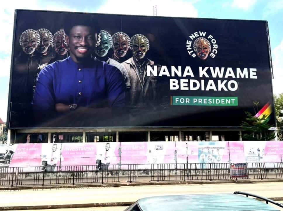 Campaign billboard for Nana Kwame Bediako running for president in Nairobi.