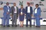 Business professionals at Africa aviation conference promoting Zambia’s role.