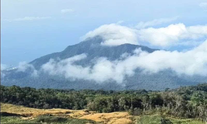 Kilimanjaro mountain in Africa shrouded in clouds, showcasing its remote and breathtaking landscape.