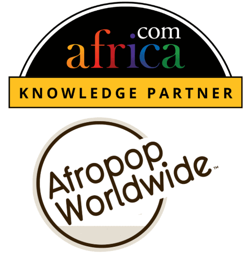 Africa.com logo with "Knowledge Partner" banner and Afropop Worldwide emblem.