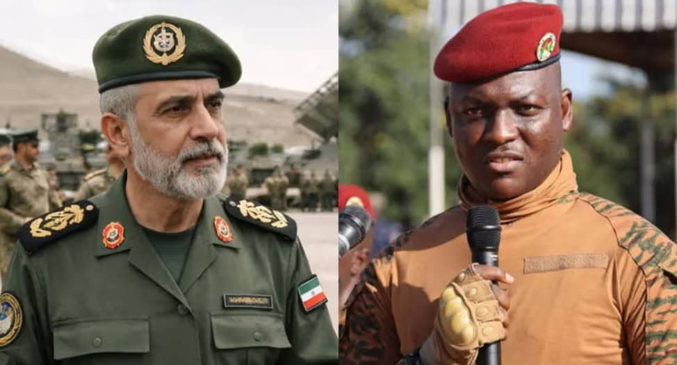 Military leaders from Iran and Burkina Faso during a diplomatic meeting.