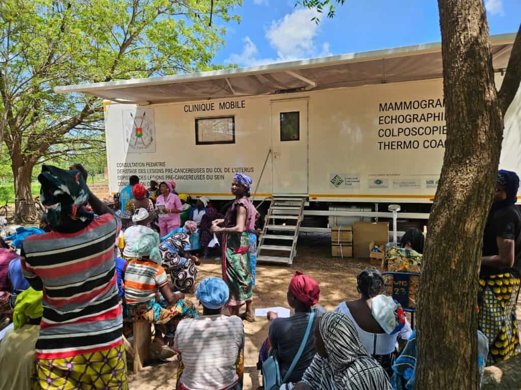 Mobile health clinic offering cervical cancer screening and awareness in Burkina Faso.