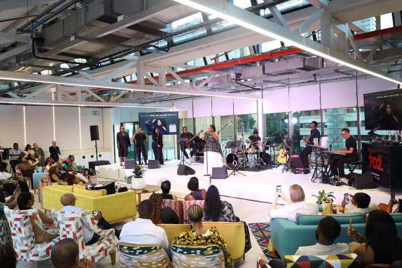 Relebogile Mabotja performing live on stage at a music event in Africa.