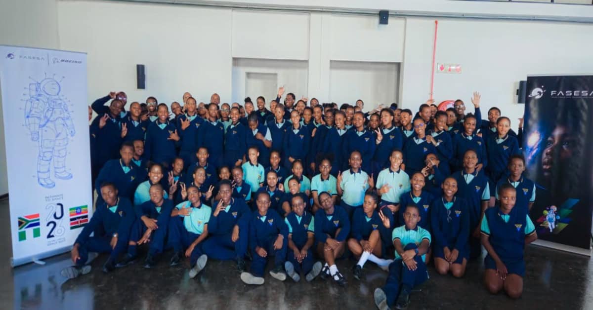 Group of African students participating in Boeing and FASESA space STEM program.