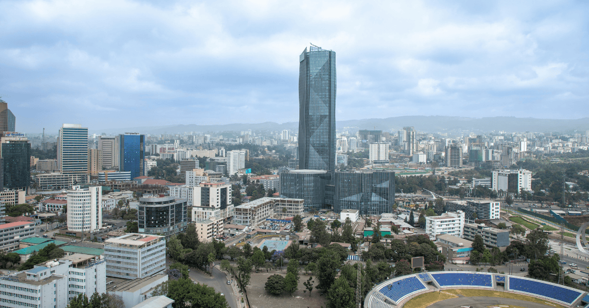 Nairobi cityscape featuring tall buildings and vibrant economic growth in Kenya.