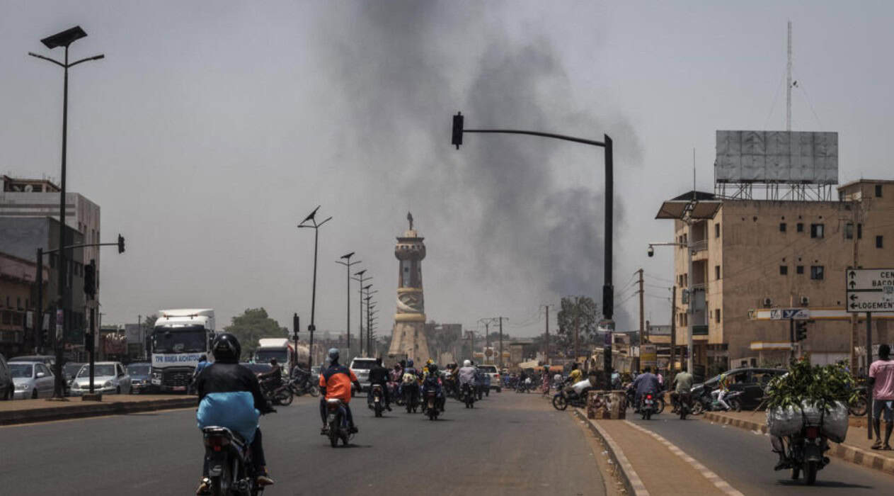Smoke rises over Kidal city amid tensions between Mali and Russia.