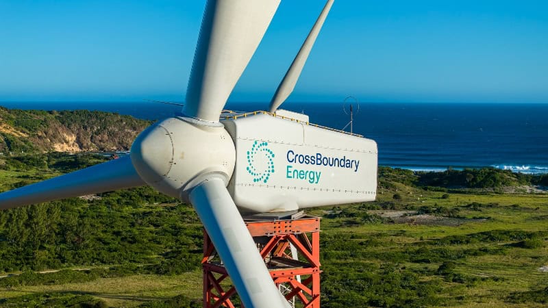 Wind turbine supporting renewable energy projects in Sub-Saharan Africa.