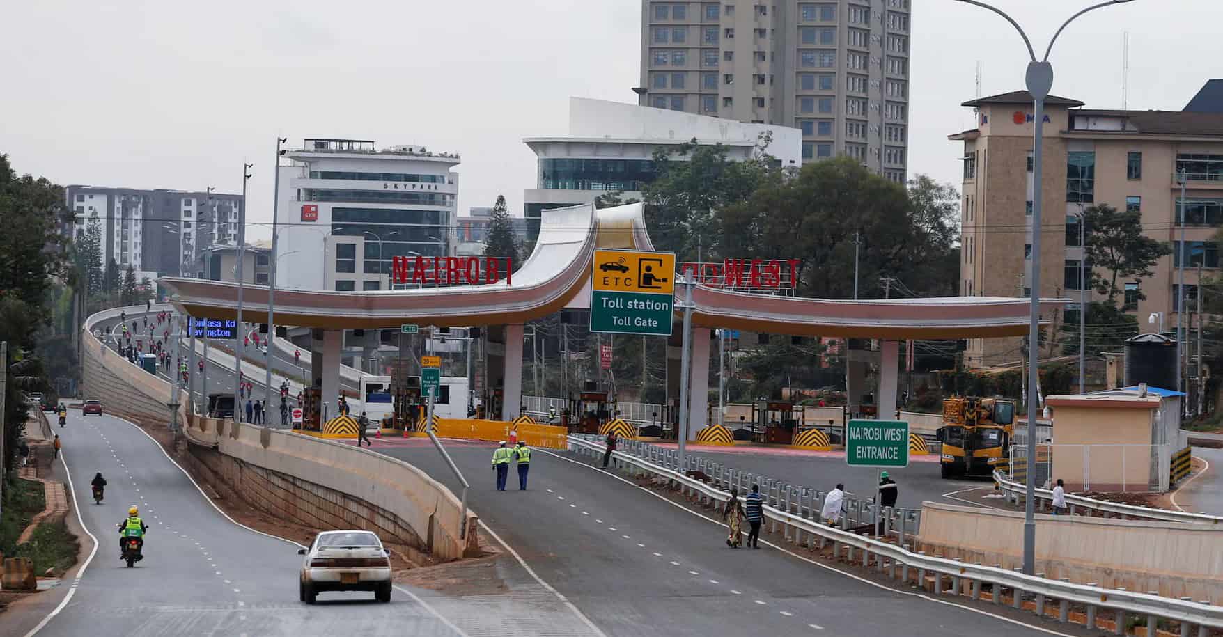 Nairobi city bus terminal with modern infrastructure and cityscape background.