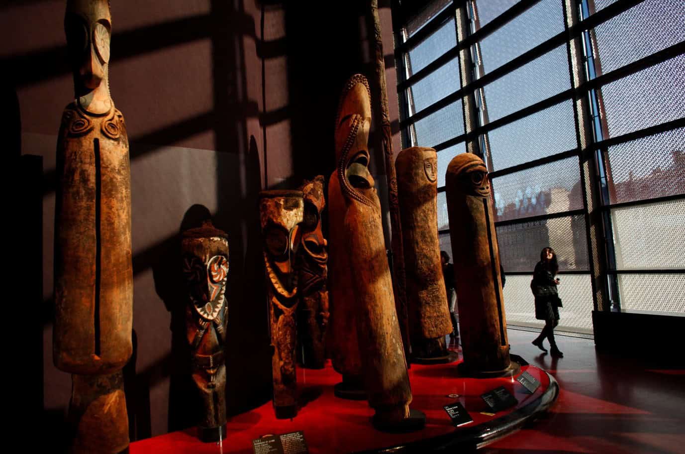 African tribal masks and sculptures exhibit cultural heritage.